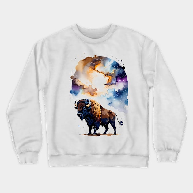 Bison in Cosmic Plains Crewneck Sweatshirt by ArtisanEcho